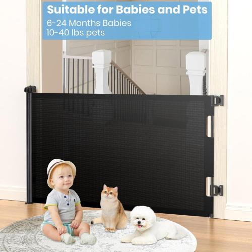 HAMOPY Retractable Baby Gate, 33 Tall, Extends up to 55 Wide, Durable Auto-Lock Baby Gates for Stairs, Mesh Dog Gate and Child Safety Gates for Doorways, Hallways, Indoor, Outdoor(Black)