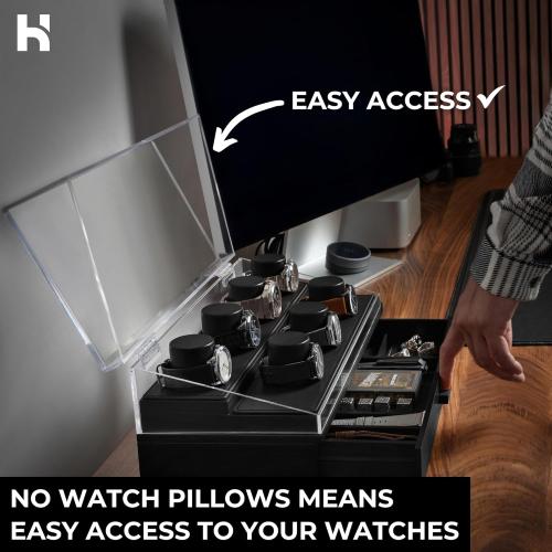 Holme & Hadfield Premium 7-Slot Wooden Watch Display Case – Large Handcrafted Men’s Watch Box with Accessory Drawer, Hinged Cover, Leather Lining – Birthday Gift for Men – Luxury Built to Last