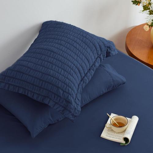 Love's cabin Seersucker Dark Blue Twin Comforter Set 5 Pieces, All Season Bedding Set, Twin Bed in a Bag Comforter Set with Comforter, Flat Sheet, Fitted Sheet, Pillowcase and Pillow Sham