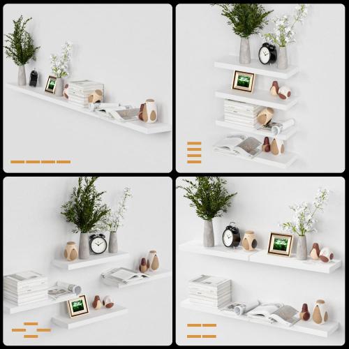 Floating Shelves for Wall, 4 Sets Modern Mounted Shelves, Display Shelves for Wall Decor, White Floating Shelves for Bathroom, Kitchen, Living Room – White
