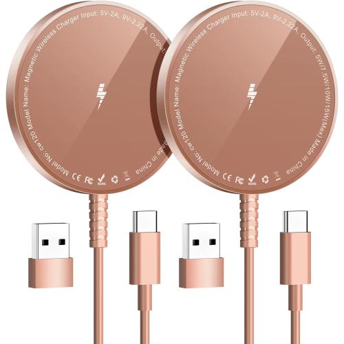 Magnetic Wireless Charger for iPhone: Compatible with Magsafe Charger iPhone 17 16 15 14 13 12 Series & Airpods 4 3 2 Pro-Fast 15W Max Charging Pad Strong Magnet, Dual USB-C/A Ports-Home Office Travel