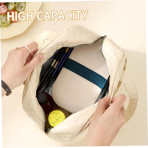 Insulated Lunch Bag PU Leather Lunch Bag Women Waterproof Lunch Tote Bag for Women Reusable Womens Lunch Box Multipurpose Beige Lunch Bag for Work Office Picnic Travel