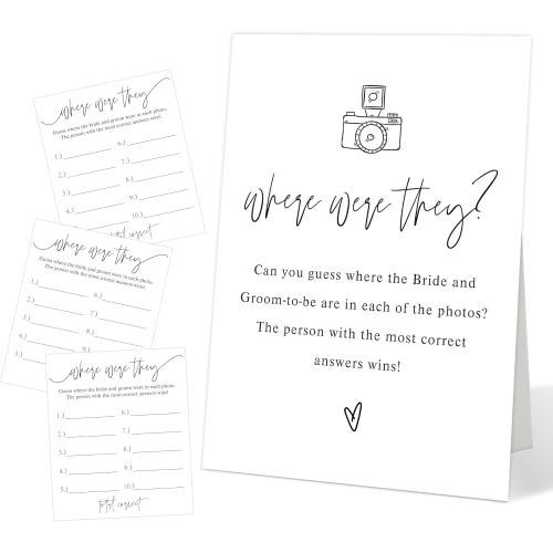 Where Were They Bridal Shower Game, Minimalist Bridal Shower Games Sign, Engagement Party Games,Wedding Game for Reception, Wedding Necessities, Favors Supplies for Engagement Party（30 Cards ）, 1