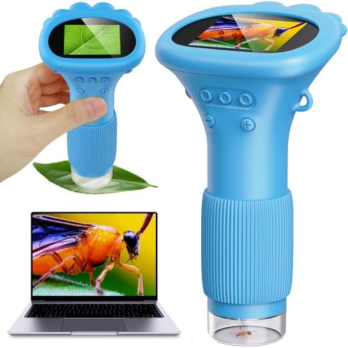 Kids Microscope, Pocket Portable Microscope for Kids with 2'' Inch Screen - Powerful Handheld Microscopes Bug Microscope with Light, 2026 Best Easter Birthday Gifts for Age 3-12 Boys - Blue