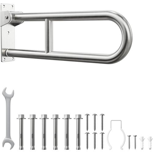 Toilet Grab Bar, Bathroom Safety Handrail Wall Mounted, 304 Stainless Steel Flip Up Folding Support Rail for Elderly Seniors and Handicap Assistance (24 Inch)