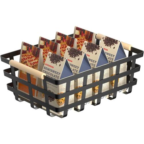 Wire Metal Baskets Metal Wire Food Storage Basket Organizer Farmhouse Baskets Bin Metal Wire Food Storage Basket Organizer with Wood Handles for Pantry Cabinets