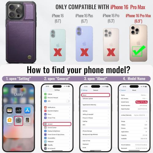 Vinich for iPhone 16 Pro Max Wallet Case with Card Holder, RFID Blocking Credit Slots Kickstand Shockproof Phone Cover Fit for iPhone 16 Pro Max 6.9 Purple