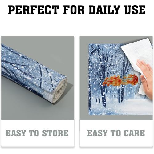 Winter Placemats Set of 4 18x12 Inch Snow Snowflake Forest White Holiday Linen Place Mat Heat-Resistant Washable Wipeable Winter Sence Table Mat for Party Kitchen Dining Home Decor