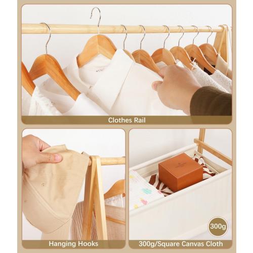 Bamboo Clothes Rack with Storage Box, Portable Extra Large Garment Rack Clothing Rack, Foldable Wardrobe For Entryway and Bed Room (M)