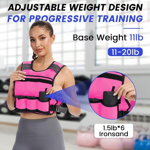 VBSD Adjustable Weighted Vest for Women Men 4-10lb/11-20lb/20-32lb Vest with 6 Ironsand Weights Body Weight Vest with Reflective Strip for Running Walking Strength Training Workouts