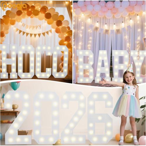 Pooqla 2.4FT Marquee Light Up Numbers for 2026 Graduation Party Decorations, Giant Letter Sign for Girl Boy Balloons Birthday New Year Party Back to School Classroom Decoration, Warm White Number 2026
