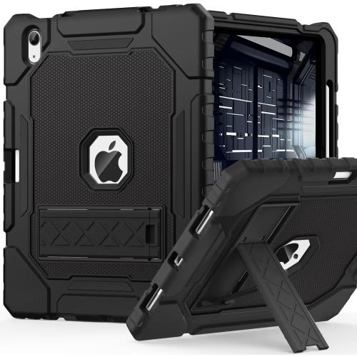 Case for iPad (A16) 11th/10th Generation 11/10.9 inch 2025/2022, Heavy Duty Military Grade Shockproof Rugged Cover with Pencil Holder/Stand for i Pad 11th / 10 th Gen (Black)