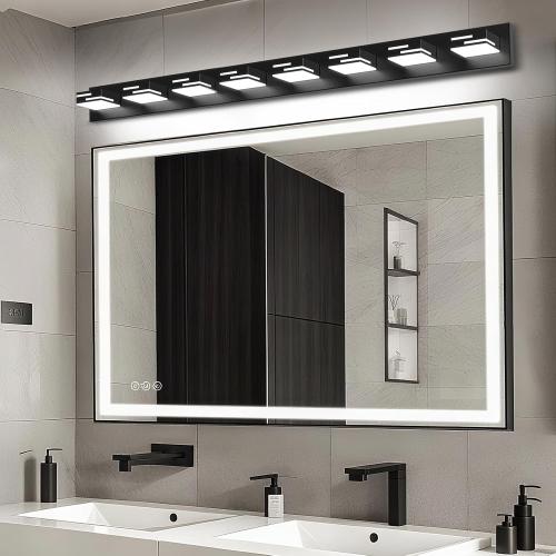 LED Modern Bathroom Vanity Light Fixtures, Dimmable Matte Black Vanity Lights for Bathroom Lighting Fixtures Over Mirror, with 360° Rotatable Acrylic Heads 8-Light 54-inch (Cool White 6000K)