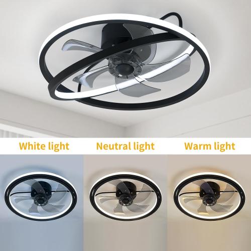 Ceiling Fan with LED Light,Low Profile Ceiling Fans, Flush Mount Modern Ceiling Fans,Fandeliers Ceiling Fan Fixture with App&Remote Control, for Bedroom/Kitchen/Small Room,Black