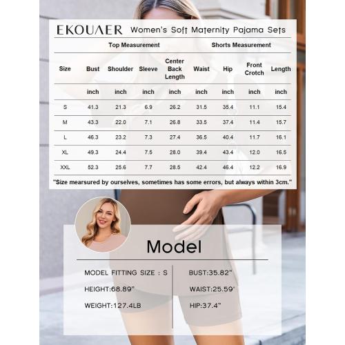 BROWN 2XL Ekouaer Women's Maternity Pajamas Sets 2 Piece Outfits Short Sleeve Shirts and Biker Shorts Pregnancy Loungewear Mama Clothes