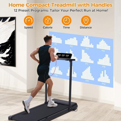 Portable Foldable Treadmill with Handle Bar Walking Pads for Home | 3.5HP Electric Mini Treadmill with Handle Bar for Home Small, 0.6-10.0MPH Walking Pad Treadmill for Home Exercising, 400LBS