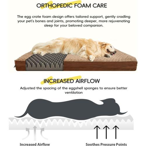 Size 44 Color Brown  Washable Indestructible 44 Dog Bed for Large Dogs – Double-Sided Plush, Chew Proof, Waterproof, Thick Orthopedic Support, Durable Multi- Size Comfort Clearance Indoor Flat Dog Bed