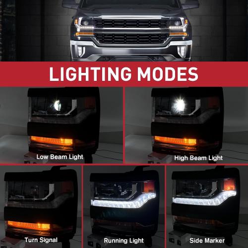 Chrome HID/Xenon LED DRL Projector Headlight Assembly Compatible with 2016-2018 Chevy Silverado 1500/2019 Silverado 1500 LD Driver&Passenger Side 84388631 84388723