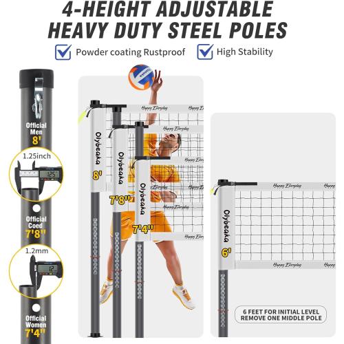 Outdoor Professional Volleyball Net Set for Backyard Beach with Adjustable Heavy Duty Poles, Durable Net, PU Volleyball & Pump, Carry Bag