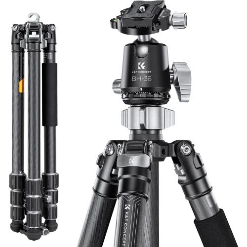 K&F CONCEPT X-Series 68 Carbon Fiber Camera Tripod,Professional Photography Tripod with 36mm Metal Ball Head Load Capacity 35.2lbs for Indoor Outdoor Use X284C4 BH-36