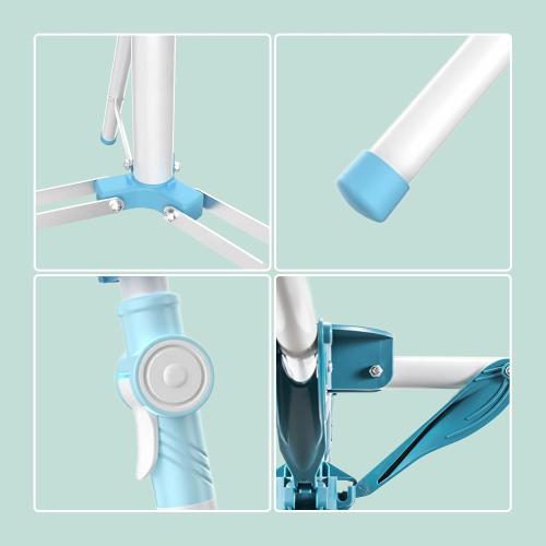 Relaxdays Folding Clothes Airer Height Adjustable 80-200cm 4 Drying Rails Camping Clothes Airer White Blue