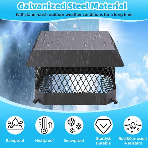 9 x 9 Chimney Cap Chimney Cover,Fireplace Chimney Caps for Outside,Chimney Rain Caps Chimney Flue Cover Chimney Roof Rain Guard on Existing Flue Tile Brick Clay,Galvanized Steel Chimney Vent Cap