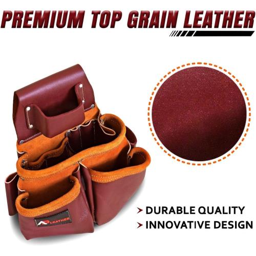 Leather PRO-19 100% Genuine Full Grain Leather Tool Belt/Pouch/Bag, Tool Belt with Suspenders, Comfort Back Support Tool Pouches with Suspenders for Construction,Framers, (Maroon)