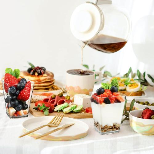 CLEAR CUPS Eupako 100 Pack 5 oz Square Clear Plastic Dessert Cups Small Clear Plastic Tumbler Cups Great for Desserts, Appetizers, Puddings, Mousse and More