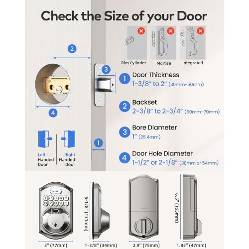 TEEHO TE012W WiFi Smart Lock, Fingerprint Door Lock with Built-in Wi-Fi, Keyless Entry Keypad Smart Deadbolt, App Remote Control, Alexa Compatible, IP55 Waterproof for Front Door – Satin Nickel