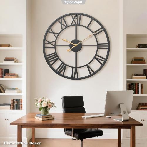 Size 24 Inch Large Oversized Farmhouse Modern Decorative Wall Clock for Living Room,Silent Industrial Big Roman Numerals Vintage Metal Round Wall Clocks for Kitchen,Dining Room,Office