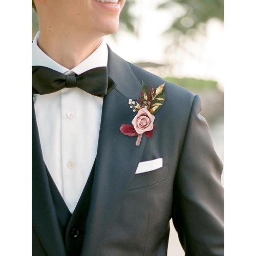 2Pcs Wedding Corsage and Boutonniere Set Dusty Pink Rose Corsage Wristlet and Boutonniere for Men Women Groom Bride Bridesmaid Groomsmen Wedding Party Accessory Prom Decoration (Dusty Pink)