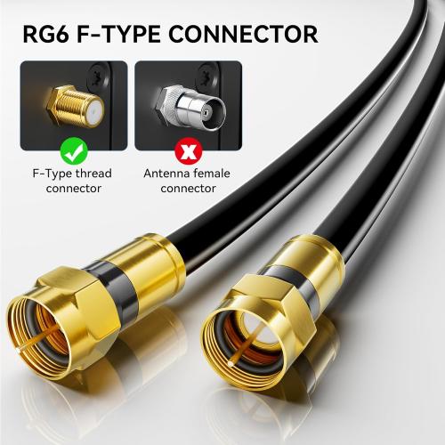 RG6 Coaxial Cable, 3FT 6FT 10FT 15FT 25FT 50FT 100FT Coax Cable Cord with Gold F-Type Connector, High Speed Internet, Digital TV Aerial for HDTV, Satellite, Antenna, Modem with Extender- 3ft