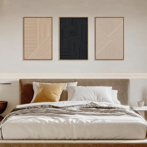 LHIUEM Large Abstract Textured Line Framed Canvas Wall Art,Boho Beige Black Wall Decor,Modern Neutral Minimalist Art Painting Painting for Living Room,Bedroom,Dining Room,Office -16x24x3