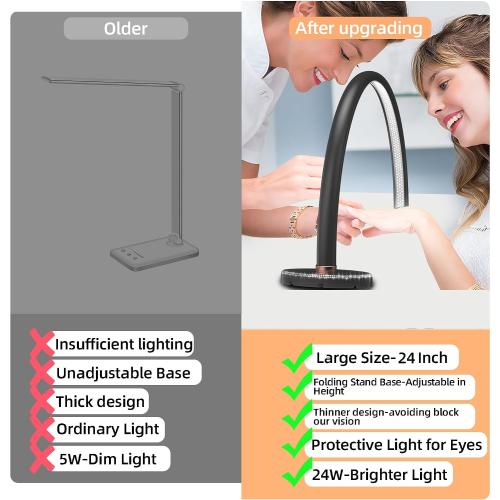 Half Moon Light for Nail Desk, Black Nail Tech Desk Lamp with Stepless Dimming, 3 Color Temperature, for Manicure, Tattoos, Eyebrows, Beauty