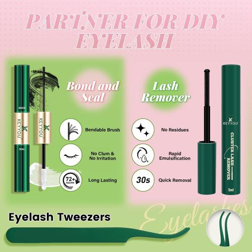 KEYYOU Natural Lash Clusters Kit Aurora Wispy Lash Extension Kit C Curl | Untra-Thin 0.03mm Clear Band,Poke-Free Comfort, Featherlight Fibers, Seamless Mascara Look,Eyelash extension Kit,8-16mm