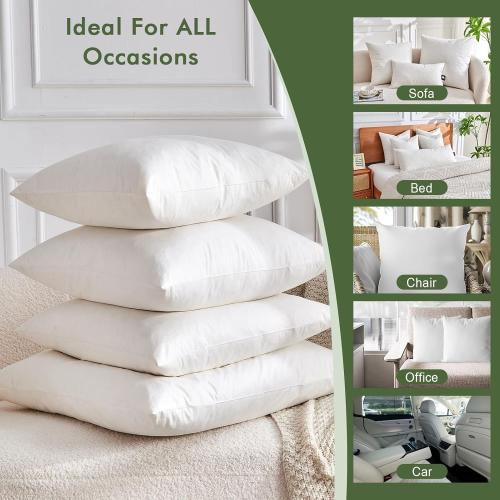 Feathers Down Pillow Inserts 14x24, Set of 2, 100% Organic Cotton Shell, Soft Decorative Lumbar Pillow Insert for Living Room Sofa, Couch, or Bed (White)