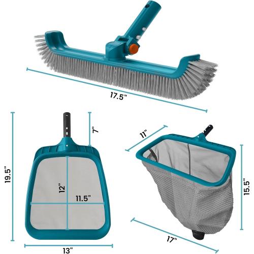 POOLWHALE Swimming Pool Cleaning Kit - Pool Nets and Brush Set | Included Ultra Fine Mesh Deep Pool Rake & Leaf Skimmer Net and Rotatable Pool Brush Head, Pool Open Cleaning Kits for Pools