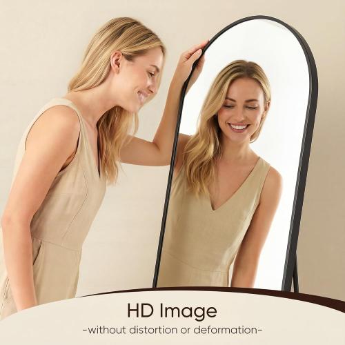 Antok 56 x14” Arched Full Length Floor Mirror, Black Aluminum Frame, Free Standing/Wall Mount/Leaning for Bedroom, Living Room, Dressing Room