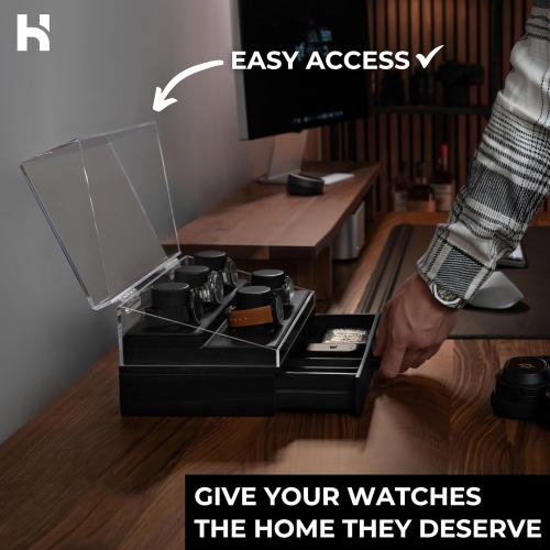 Holme & Hadfield Premium 5-Slot Wooden Watch Display Case – Handcrafted Men’s Watch Box with Accessory Drawer, Hinged Cover, Leather Lining – Birthday Gift for Collectors – Luxury Built to Last