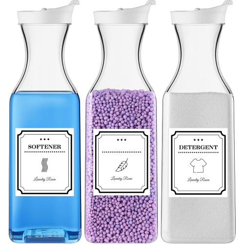 Laundry Detergent Dispenser,54oz Fabric Softener Dispenser,Plastic Liquid Laundry Detergent Container,Laundry Detergent Organizer for Laundry Room Organization with 4 Labels,3 Pack,White