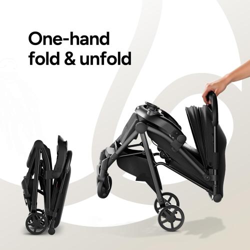Mompush Lithe V2 Lightweight Travel Stroller, Compact Foldable Baby Stroller with Travel Bag, One-Hand Fold Stroller, Snack Tray, Mechanical Recline Seat, Airplane-Ready, UPF 50  Canopy & Rain Cover