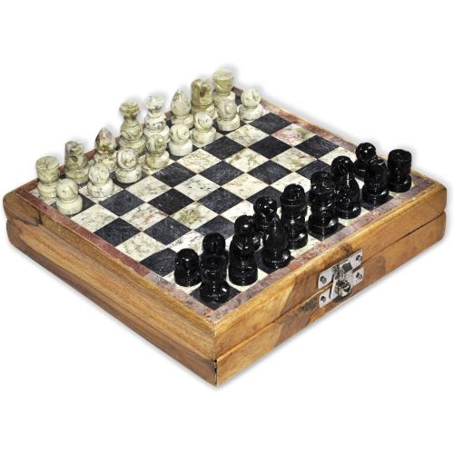 StonKraft - 8 X 8 Chess Board with Wooden Base with Stone Inlaid & Stone Pieces Game Set