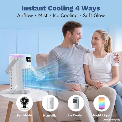 Portable Air Conditioners, Personal Evaporative Air Cooler 1200ML with Ice Cooling Mist Fans That Blow Cold Air Like AC Mini AC Unit for Bedroom, Home Office Desk and Car RV (White)