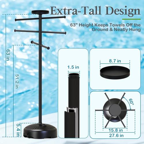 Pool Towel Rack Outdoor with Built-in Tray – Adjustable, Heavy-Duty Towel Racks & Storage for Backyards