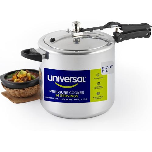 Universal (13.7 Quart / 13 Liter) Pressure Cooker, 14 Servings, Aluminum Pressure Cooker With Multiple Safety Systems and Heat Resistant Handles For Stews, Soup, Meat, and Beans
