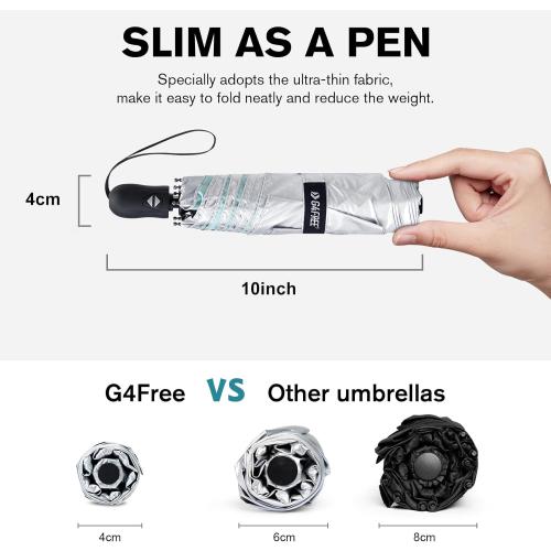 G4Free Mini Ultralight Umbrella UPF 50  UV Protection Compact Lightweight Travel Umbrella Super Slim Small Portable Automatic Open and Close,40 Inch