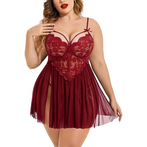 Avidlove Plus Size Lingerie Lace Babydoll Womens Strap Chemise Nightgown V Neck Nighty Mesh Sleepwear Side Slit Nightdress