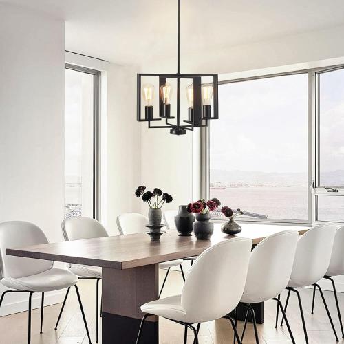 Modern Chandeliers for Dining Room, Black Farmhouse Chandelier, 4 Lights Industrial Pendant Light Fixture Adjustable Hanging Lights for Living Room Entryway Kitchen (Black, 16.14【4 Lights】)