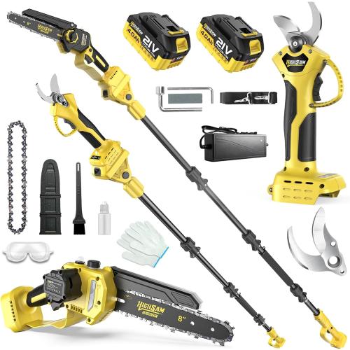 4-in-1 Cordless Pole saw Pruning Set,Electric Pruning Shears & 8 Inch pole saws for tree trimming with 13.8ft Max Extension Pole,Brushless Motor,Two 4.0Ah Batteries, Electric Pole Saw Tree Trimming