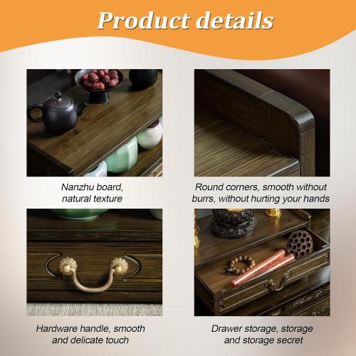 Bamboo Meditation Table with Drawer, Spiritual Altar for Buddhist Prayers, Tea Ceremony and Divination, Relaxing and Zen Personal Space (27.17inch)